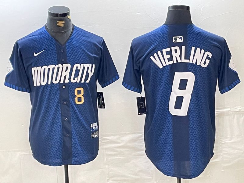 Men Detroit Tigers #8 Vierling Blue City Edition Nike 2024 MLB Jersey style 10